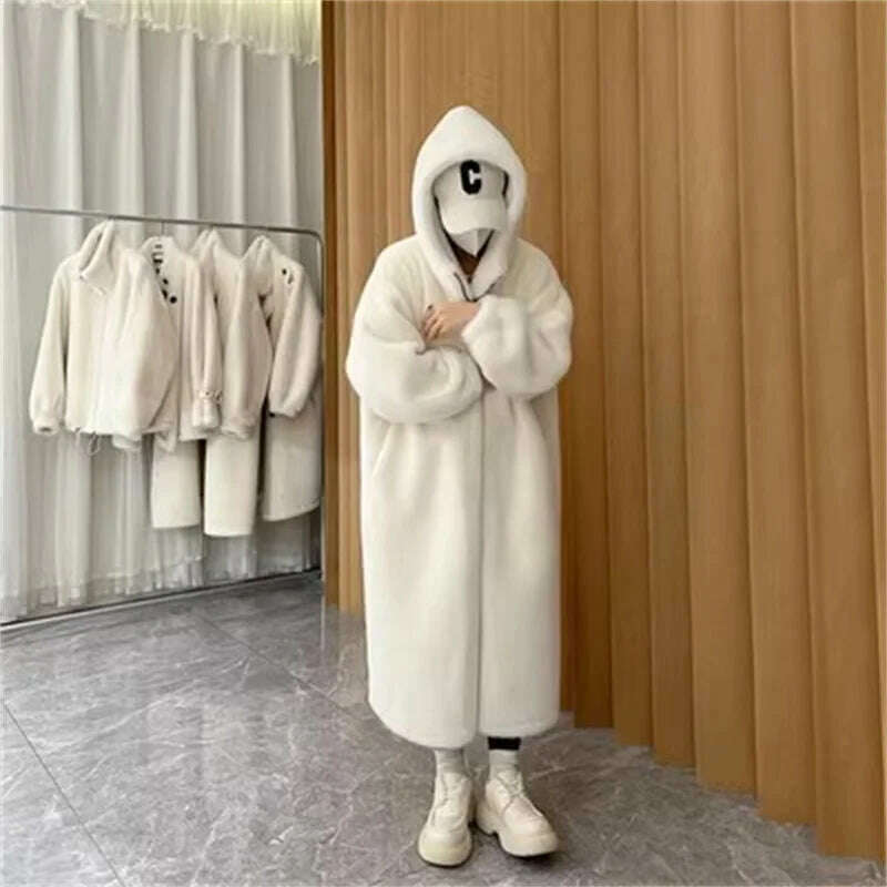 KIMLUD, 2024 New Long-sleeved Fur Coat Women's Winter Long-sleeved Thick Warm Hooded Loose Imitation Mink Add Mao Mao Coats Ladies, White and thick / S, KIMLUD Womens Clothes