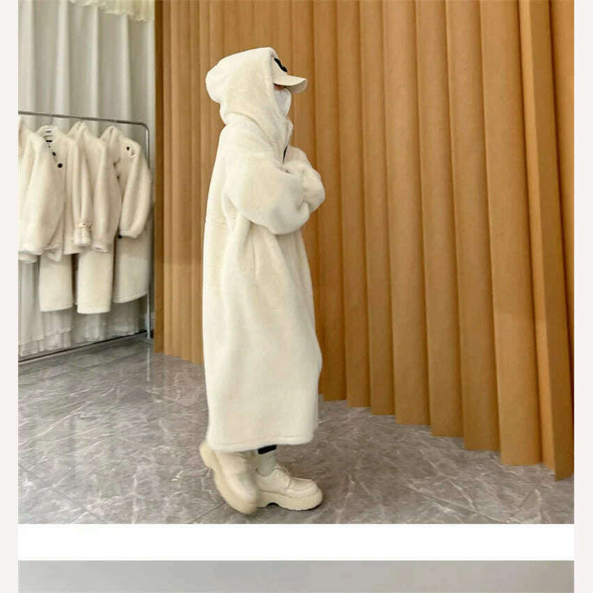 KIMLUD, 2024 New Long-sleeved Fur Coat Women's Winter Long-sleeved Thick Warm Hooded Loose Imitation Mink Add Mao Mao Coats Ladies, KIMLUD Womens Clothes