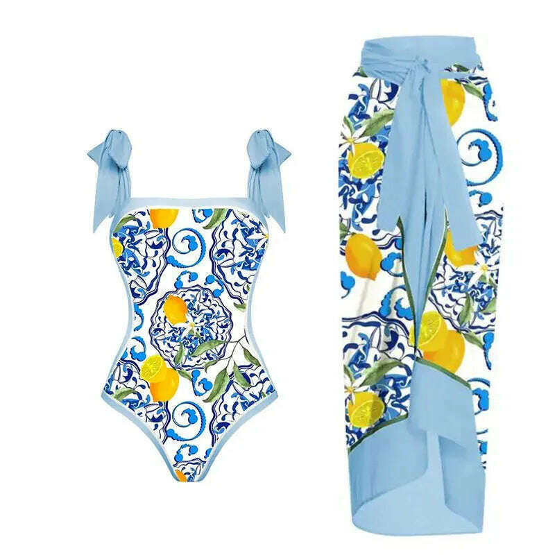 KIMLUD, 2024 New One Piece Swimsuit with Skirt Women Cover Up Swimwear Female Beachwear Dress Brazilian Beach Bathing Suit, KIMLUD Womens Clothes