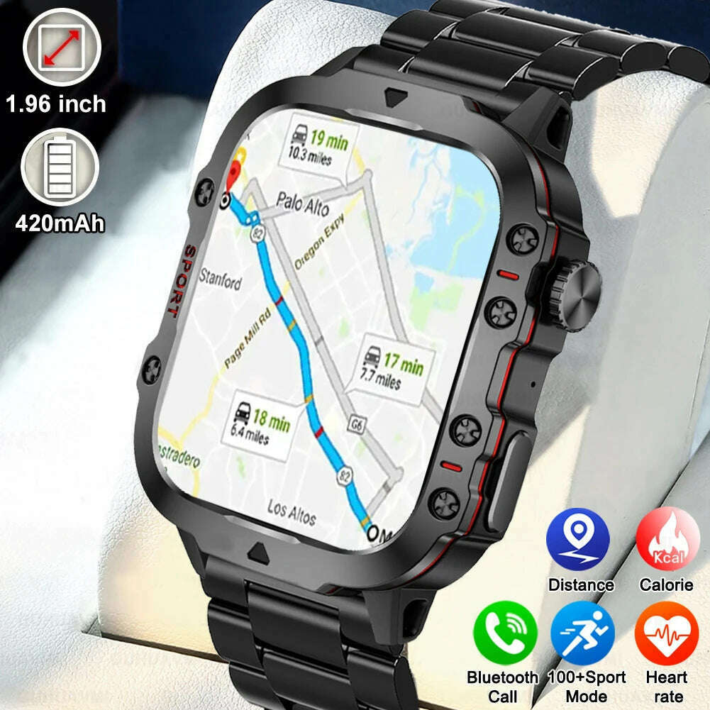 KIMLUD, 2024 New Rugged Military GPS Smart Watch Men AMOLED HD Screen Heart Rate Bluetooth Call Waterproof Outdoor SmartWatch For Xiaomi, KIMLUD Womens Clothes