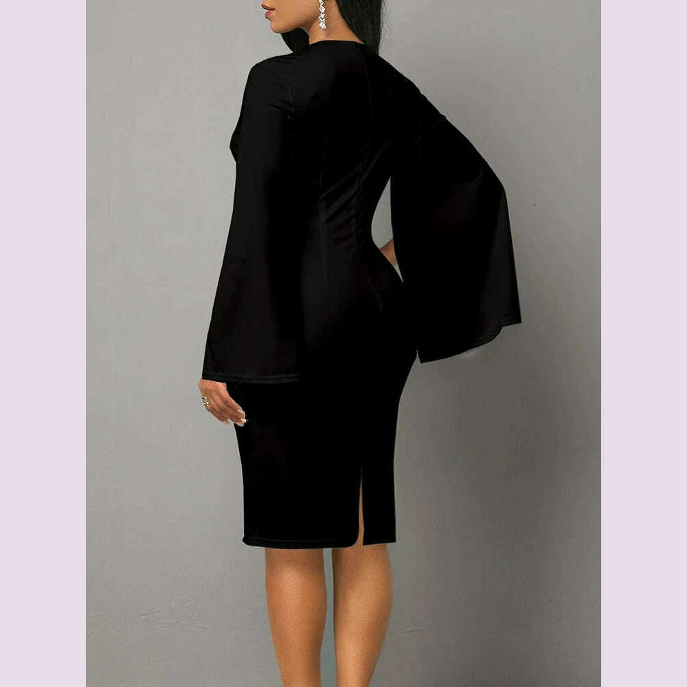 2024 New Sexy Split Fork Long Sleeve Slim Work Dresses Vintage Party Dresses For Women Fashion Elegant Print Bodycon Dress - KIMLUD
