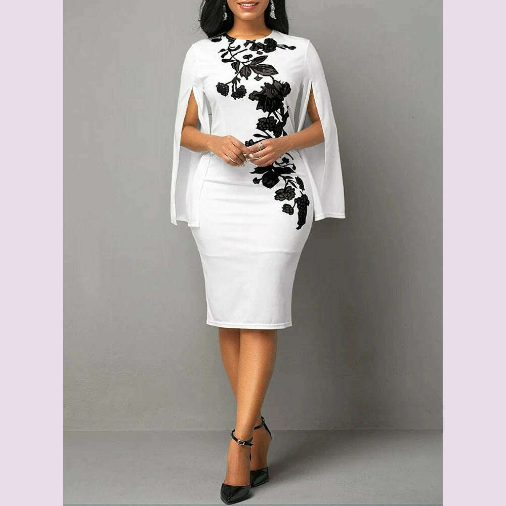 2024 New Sexy Split Fork Long Sleeve Slim Work Dresses Vintage Party Dresses For Women Fashion Elegant Print Bodycon Dress - KIMLUD
