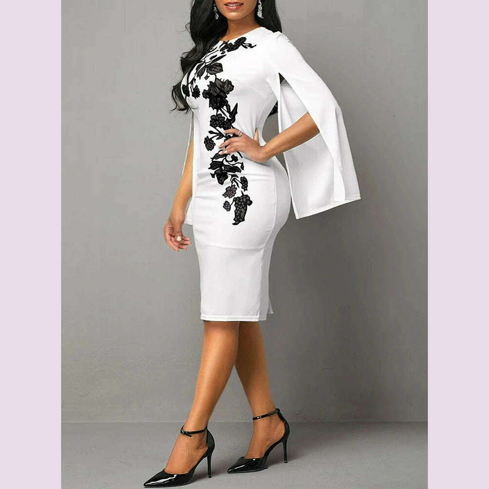 2024 New Sexy Split Fork Long Sleeve Slim Work Dresses Vintage Party Dresses For Women Fashion Elegant Print Bodycon Dress - KIMLUD