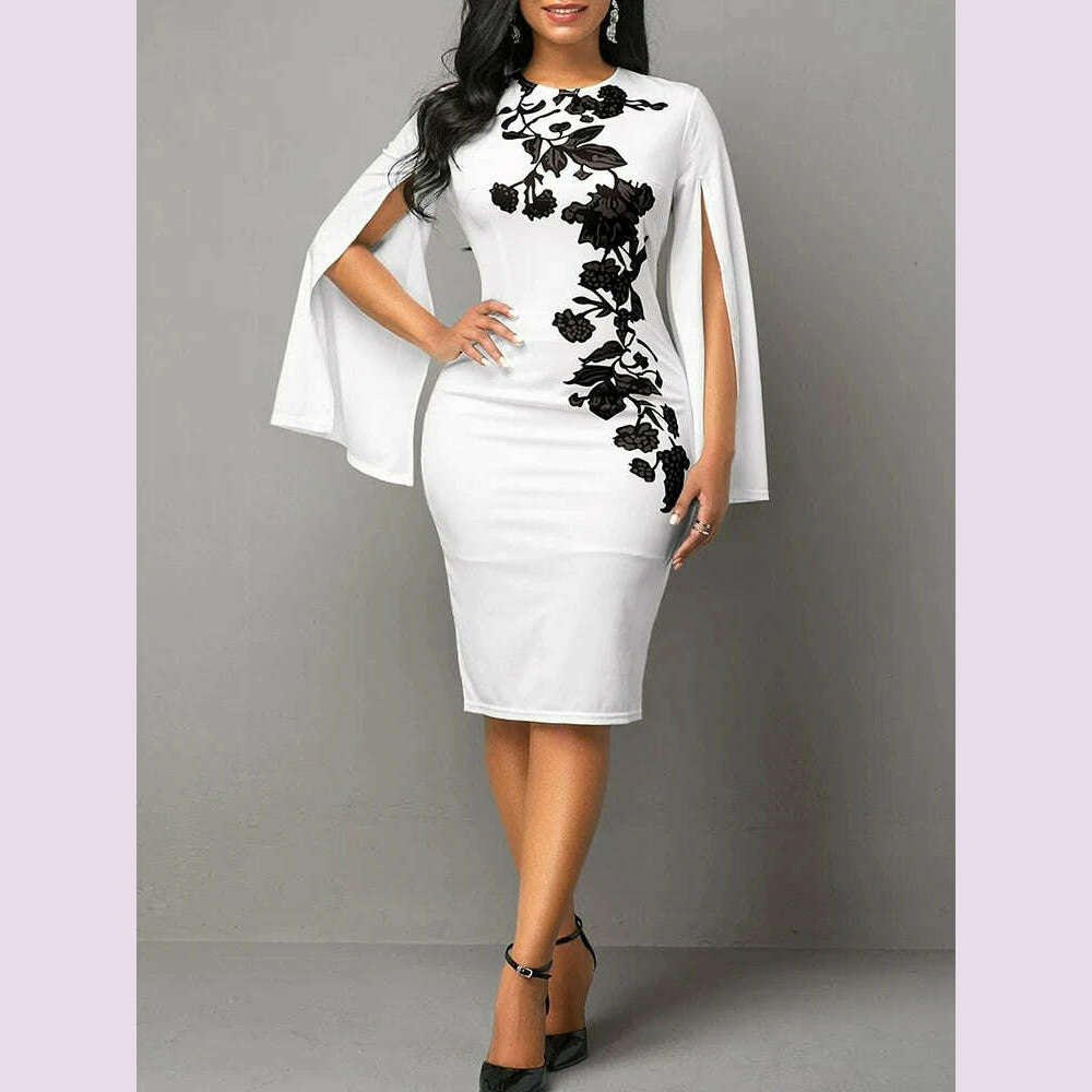 2024 New Sexy Split Fork Long Sleeve Slim Work Dresses Vintage Party Dresses For Women Fashion Elegant Print Bodycon Dress - KIMLUD