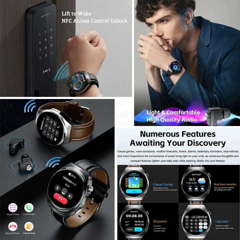 KIMLUD, 2024 New Smart Watch TWS Headset Two In One Wireless Bluetooth Dual Earbuds Call Health Monitor Sport Tracker NFC Smartwatch man, KIMLUD Womens Clothes