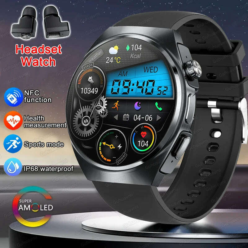 KIMLUD, 2024 New Smart Watch TWS Headset Two In One Wireless Bluetooth Dual Earbuds Call Health Monitor Sport Tracker NFC Smartwatch man, Black / smartwatch, KIMLUD APPAREL - Womens Clothes