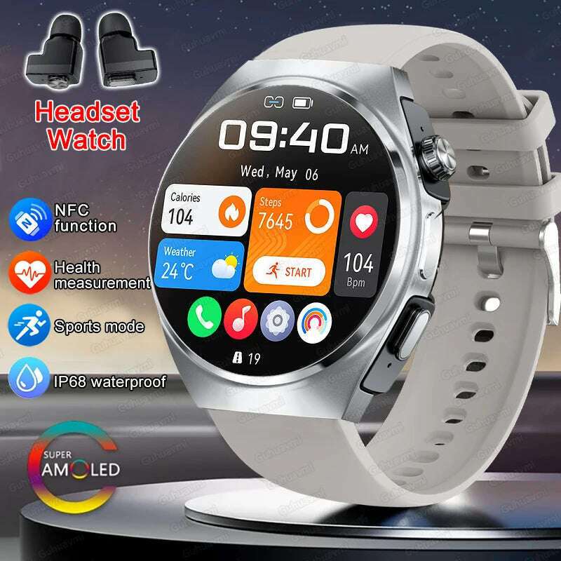 KIMLUD, 2024 New Smart Watch TWS Headset Two In One Wireless Bluetooth Dual Earbuds Call Health Monitor Sport Tracker NFC Smartwatch man, Silver / smartwatch, KIMLUD APPAREL - Womens Clothes