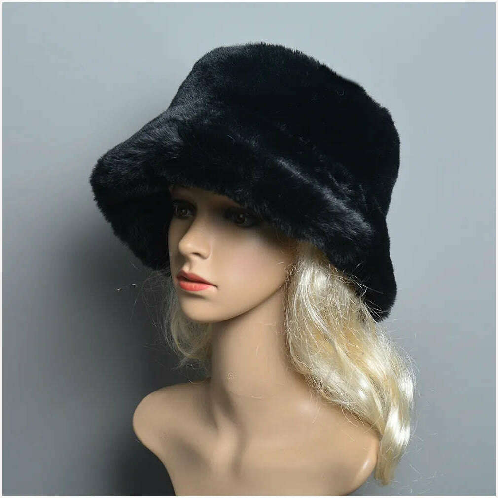 2024 New Style Fake Rabbit Fur Hats Super Soft Women Winter Hat Cotton Lining Warm Russian Fashion Ski Beanies Plush Solid Color - KIMLUD