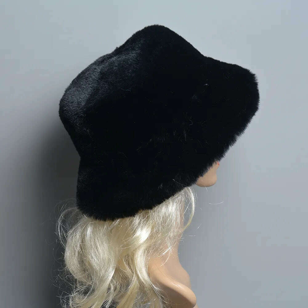 2024 New Style Fake Rabbit Fur Hats Super Soft Women Winter Hat Cotton Lining Warm Russian Fashion Ski Beanies Plush Solid Color - KIMLUD
