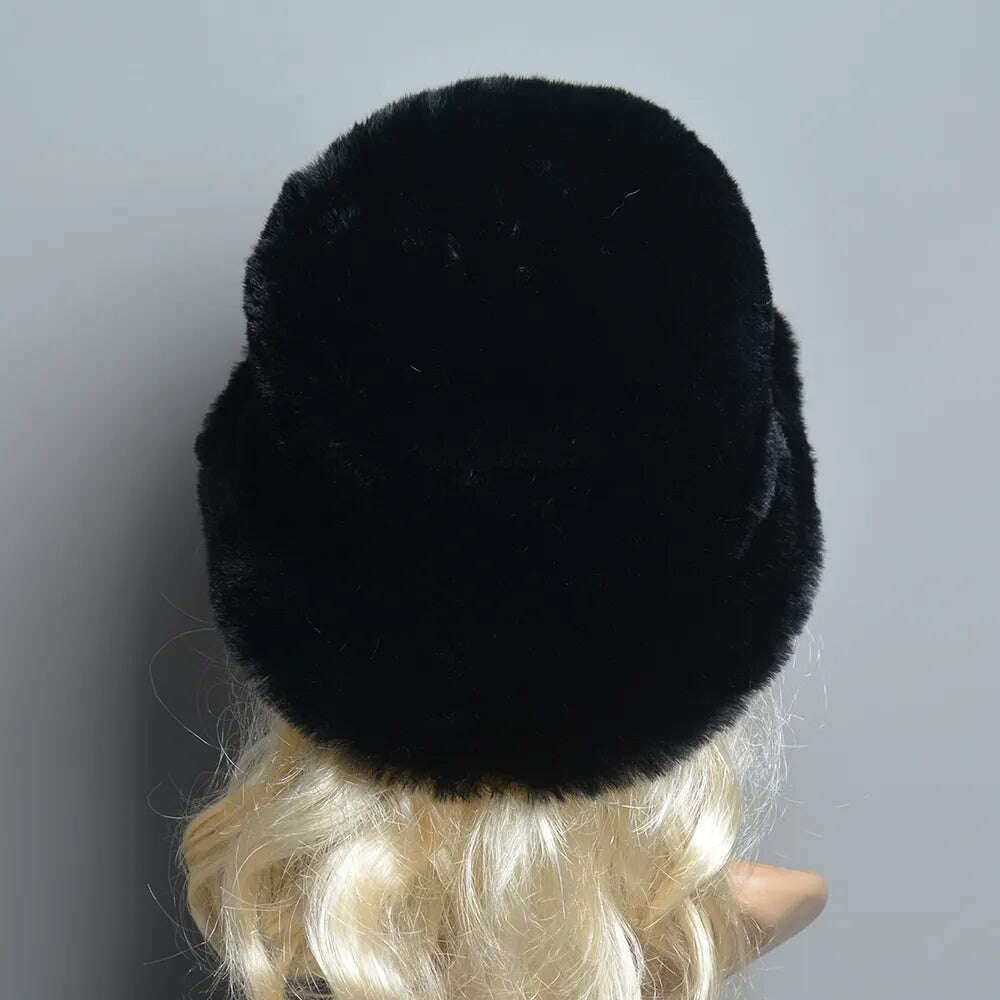2024 New Style Fake Rabbit Fur Hats Super Soft Women Winter Hat Cotton Lining Warm Russian Fashion Ski Beanies Plush Solid Color - KIMLUD