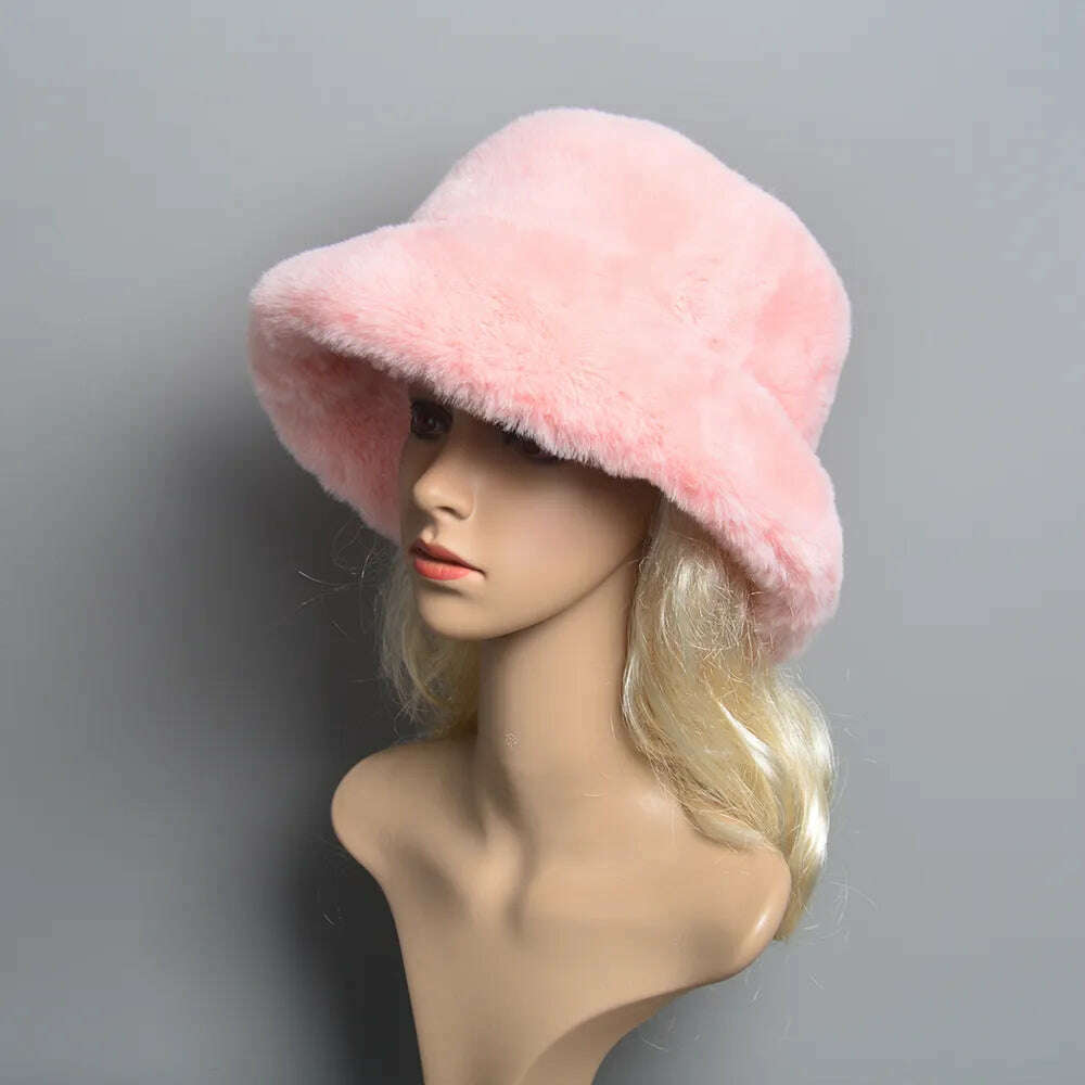 2024 New Style Fake Rabbit Fur Hats Super Soft Women Winter Hat Cotton Lining Warm Russian Fashion Ski Beanies Plush Solid Color - KIMLUD