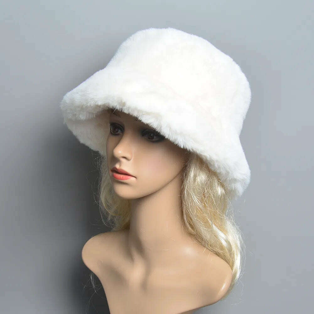 2024 New Style Fake Rabbit Fur Hats Super Soft Women Winter Hat Cotton Lining Warm Russian Fashion Ski Beanies Plush Solid Color - KIMLUD