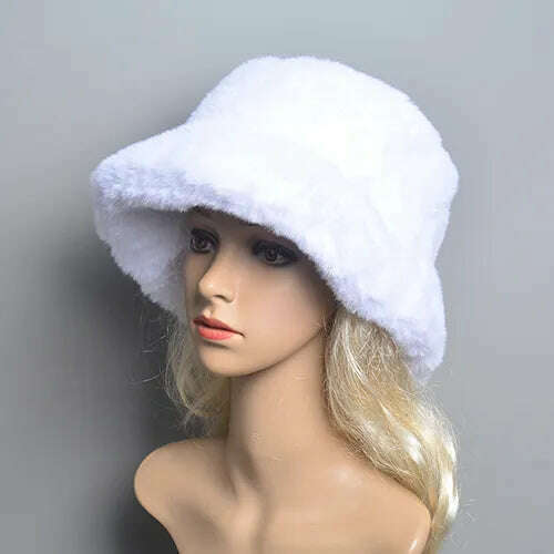 KIMLUD, 2024 New Style Fake Rabbit Fur Hats Super Soft Women Winter Hat Cotton Lining Warm Russian Fashion Ski Beanies Plush Solid Color, white / One Size, KIMLUD Women's Clothes