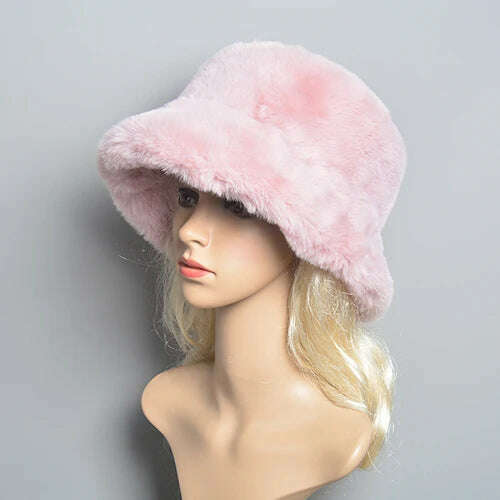 KIMLUD, 2024 New Style Fake Rabbit Fur Hats Super Soft Women Winter Hat Cotton Lining Warm Russian Fashion Ski Beanies Plush Solid Color, light pink / One Size, KIMLUD Women's Clothes