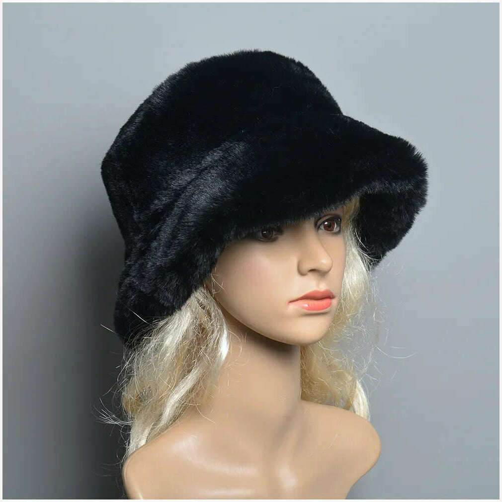 2024 New Style Fake Rabbit Fur Hats Super Soft Women Winter Hat Cotton Lining Warm Russian Fashion Ski Beanies Plush Solid Color - KIMLUD