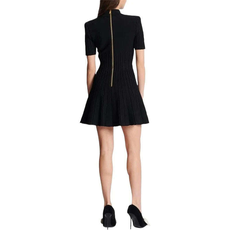 2024 new summer women's lapel beaded button short-sleeved jumpsuit y2k high quality fashion retro A-line knitted bandage skirt - KIMLUD