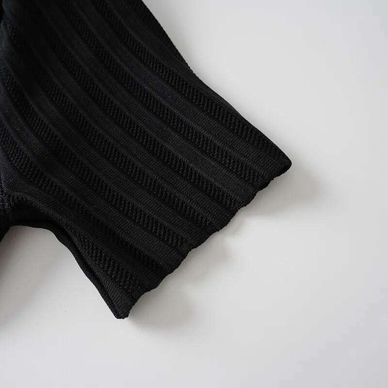 2024 new summer women's lapel beaded button short-sleeved jumpsuit y2k high quality fashion retro A-line knitted bandage skirt - KIMLUD