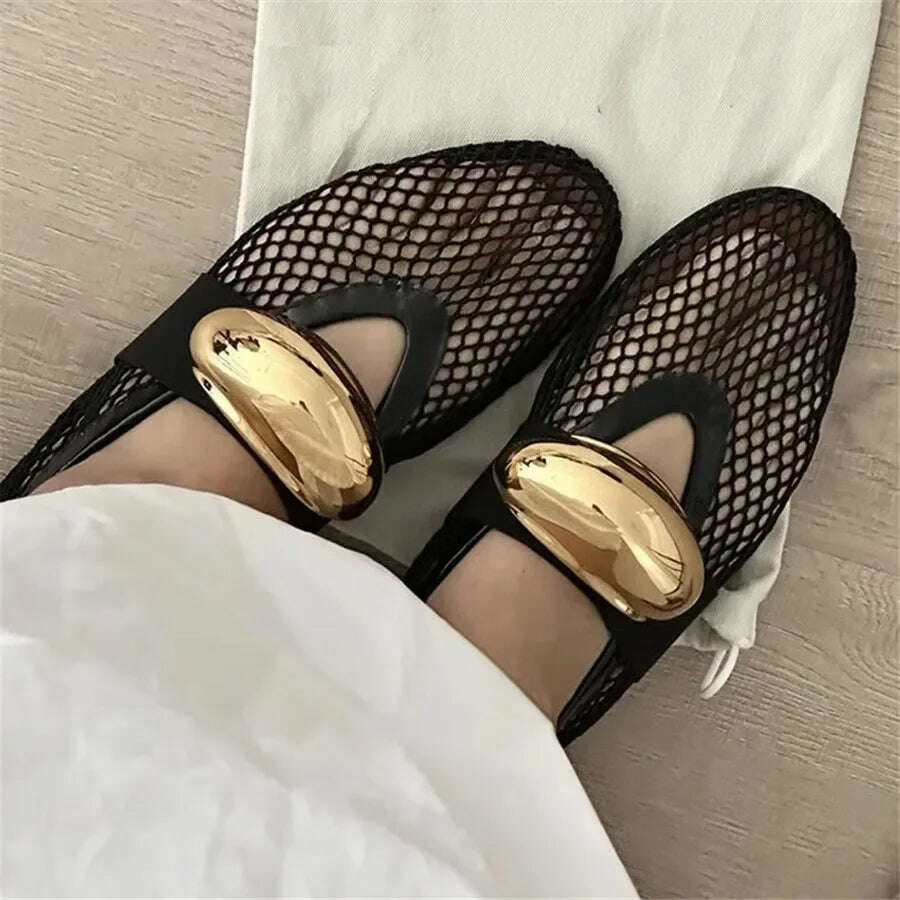 KIMLUD, 2024 New Women Ballet Flats Hollow Out Mesh Walking Loafers Ladies Mary Janes Round Toe Dance Shoes Espadrilles Summer Sandals, KIMLUD Womens Clothes