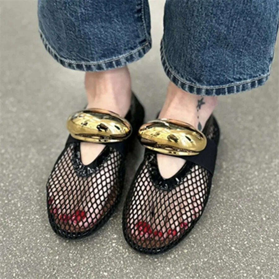 KIMLUD, 2024 New Women Ballet Flats Hollow Out Mesh Walking Loafers Ladies Mary Janes Round Toe Dance Shoes Espadrilles Summer Sandals, KIMLUD Womens Clothes