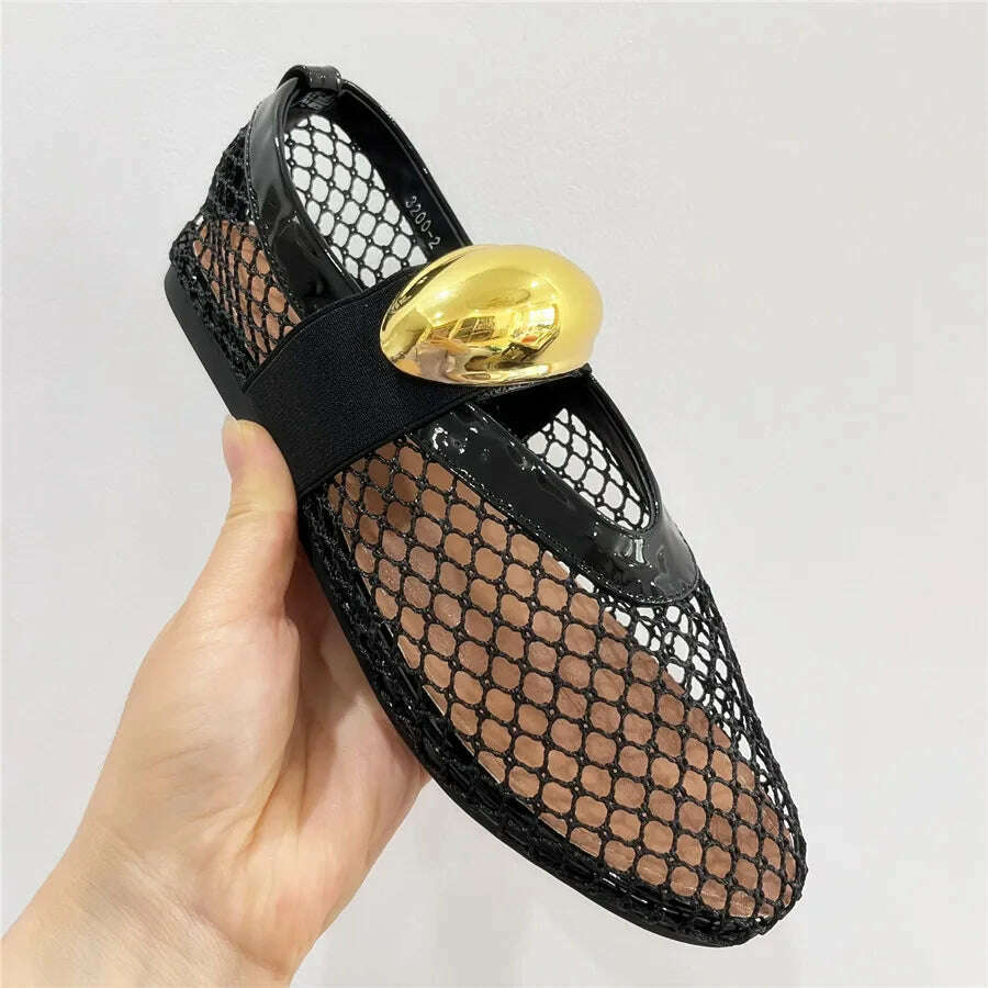 KIMLUD, 2024 New Women Ballet Flats Hollow Out Mesh Walking Loafers Ladies Mary Janes Round Toe Dance Shoes Espadrilles Summer Sandals, KIMLUD Womens Clothes