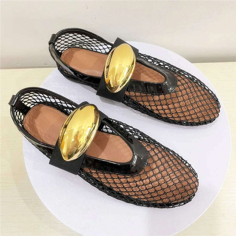 KIMLUD, 2024 New Women Ballet Flats Hollow Out Mesh Walking Loafers Ladies Mary Janes Round Toe Dance Shoes Espadrilles Summer Sandals, KIMLUD Womens Clothes