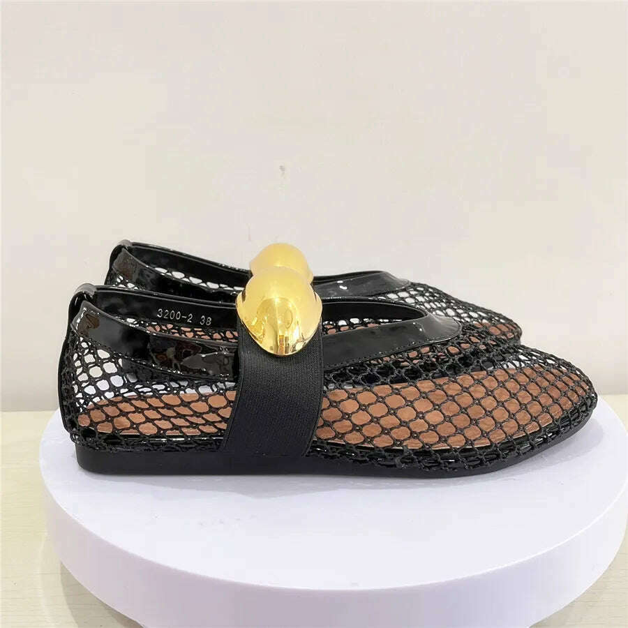 KIMLUD, 2024 New Women Ballet Flats Hollow Out Mesh Walking Loafers Ladies Mary Janes Round Toe Dance Shoes Espadrilles Summer Sandals, KIMLUD Womens Clothes