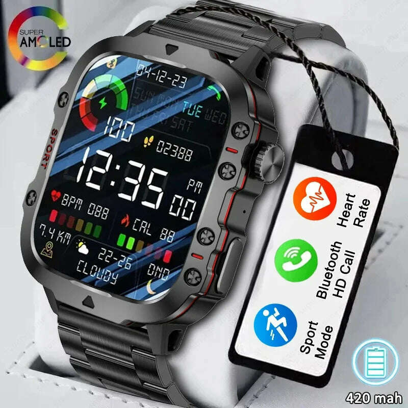 KIMLUD, 2024 Outdoor Military 3ATM Waterproof Smart Watch Men 420mAh Battery Heart Rate Sports Fitness Watches Bluetooth Call Smartwatch, KIMLUD Womens Clothes