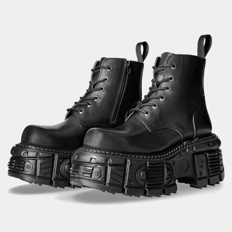 2024 Retro Rock Shoes Boots For Both Men And Women New Dark Punk Leather Shoes Metal Niche Top Platform Shoes For Women - KIMLUD