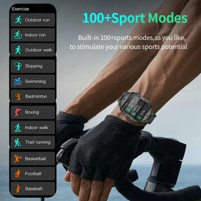 2024 Rugged Military Smart Watch Men Outdoor Watches lP68 Waterproof 2.01" Al Voice Bluetooth Call Smartwatch For Android lOS - KIMLUD
