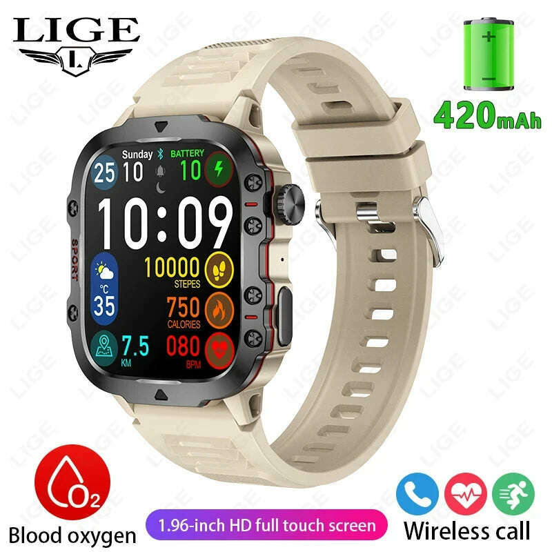 2024 Rugged Military Smart Watch Men Outdoor Watches lP68 Waterproof 2.01" Al Voice Bluetooth Call Smartwatch For Android lOS - KIMLUD