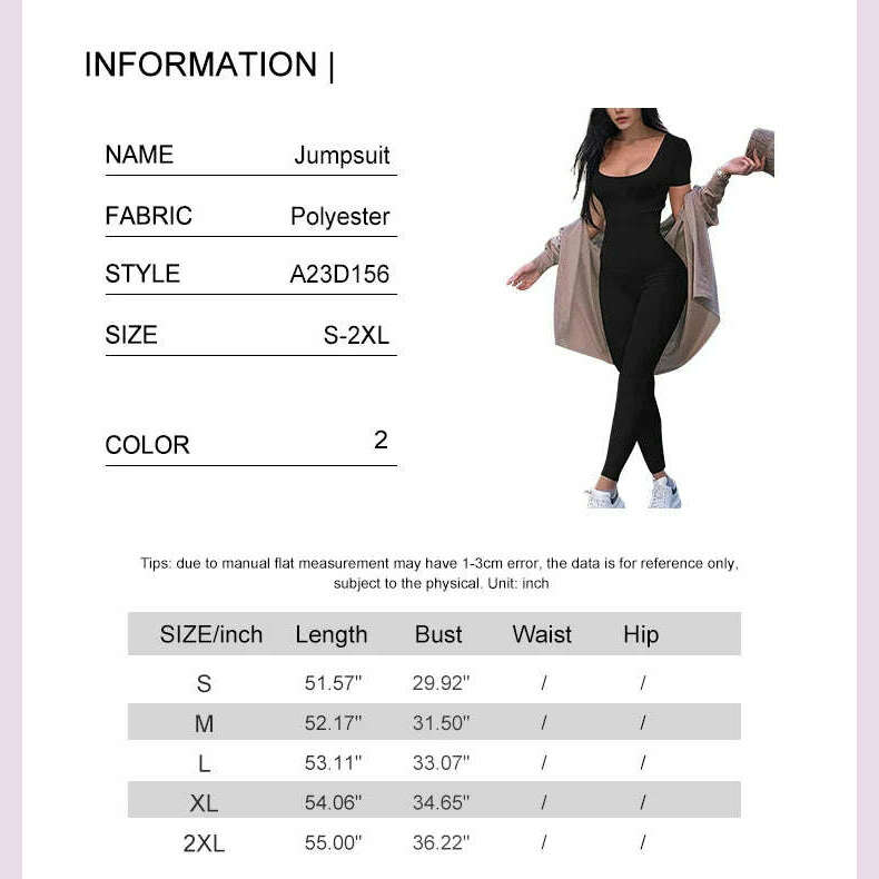 2024 Spring and Summer New Women's Short Sleeve Solid Colour Skinny Jumpsuit Fashion Sports Fitness U Neck Jumpsuit - KIMLUD