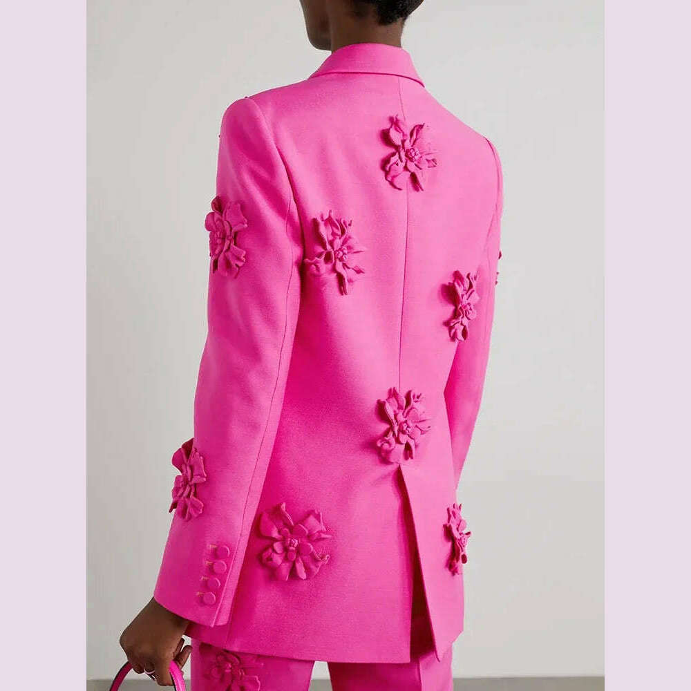 KIMLUD, 2024 Spring Fashion Women’s Pant Sets Long Sleeve Designer Blazer with Pretty Floral Appliqués Two-Piece Workwear Set, KIMLUD Womens Clothes