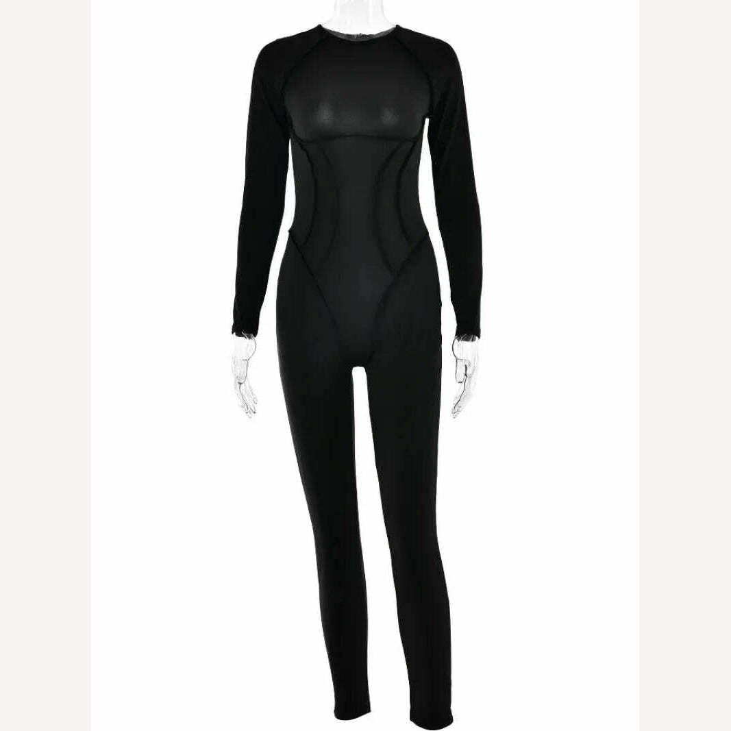 KIMLUD, 2024 Spring Tight-fitting Jumpsuits Elegant Women's O-neck Long Sleeve Backless Corset Bodysuit Sports Fitness Overalls Female, black / S, KIMLUD Womens Clothes