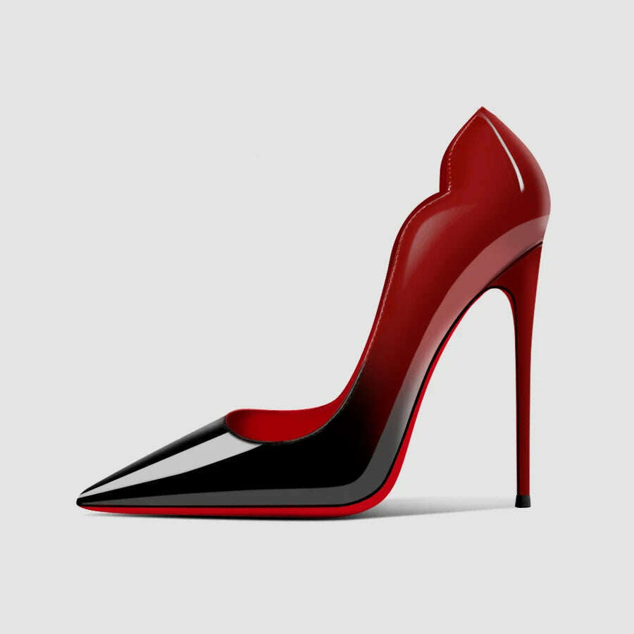 KIMLUD, 2024 Spring/Summer 12cm Ultra High Heels, Women's Slender Heels, Elegant Charm, Sharp Head, Sexy Large Red Sole Single Shoes, Curved edge 12cm / 35, KIMLUD Womens Clothes