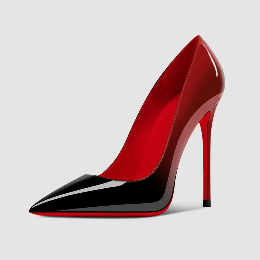 KIMLUD, 2024 Spring/Summer 12cm Ultra High Heels, Women's Slender Heels, Elegant Charm, Sharp Head, Sexy Large Red Sole Single Shoes, Red and black 12cm / 35, KIMLUD Women's Clothes