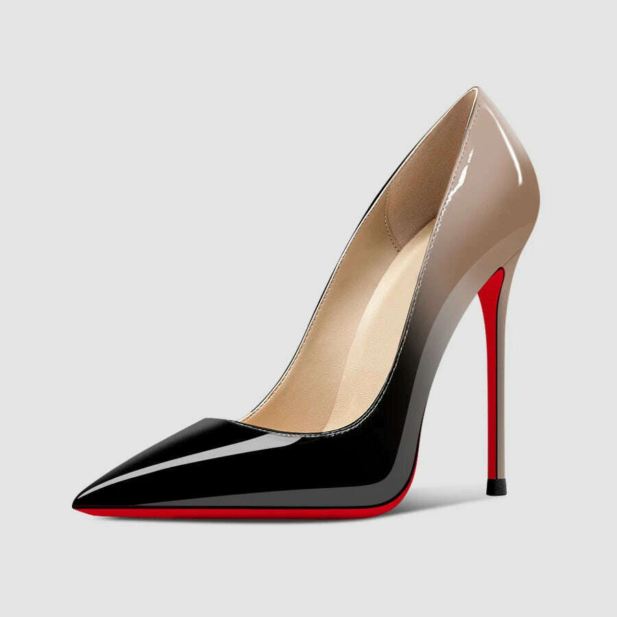 KIMLUD, 2024 Spring/Summer 12cm Ultra High Heels, Women's Slender Heels, Elegant Charm, Sharp Head, Sexy Large Red Sole Single Shoes, Naked black gradient / 35, KIMLUD Womens Clothes