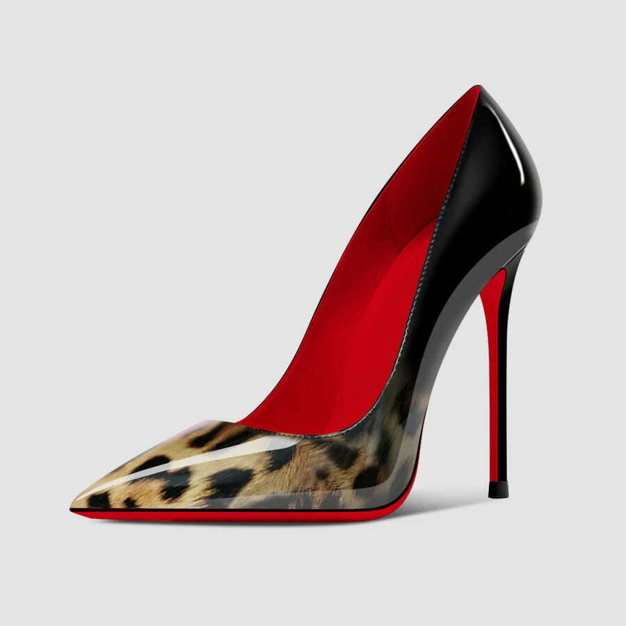 KIMLUD, 2024 Spring/Summer 12cm Ultra High Heels, Women's Slender Heels, Elegant Charm, Sharp Head, Sexy Large Red Sole Single Shoes, Leopard print gradie / 35, KIMLUD Womens Clothes