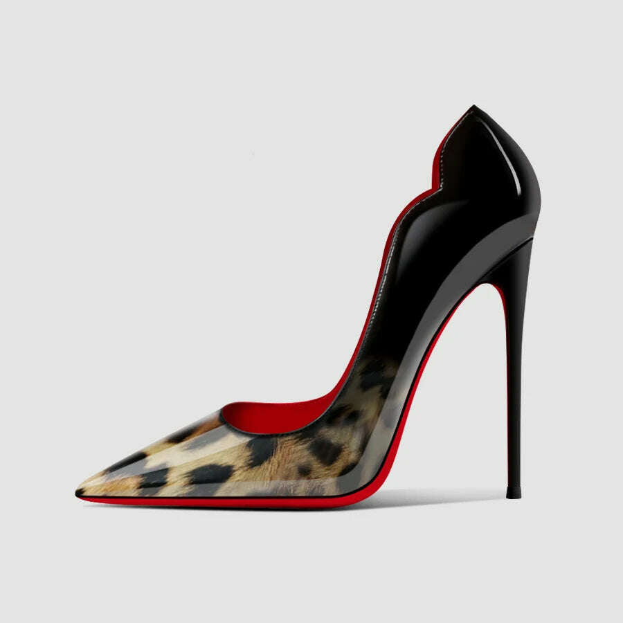 KIMLUD, 2024 Spring/Summer 12cm Ultra High Heels, Women's Slender Heels, Elegant Charm, Sharp Head, Sexy Large Red Sole Single Shoes, Leopard print gradie 1 / 35, KIMLUD Womens Clothes