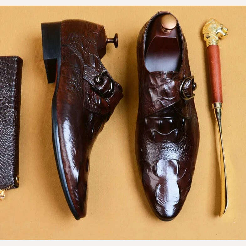 KIMLUD, 2024 Summer Classic Crocodile Dress Buckle Men's Formal Shoes Genuine Leather Handmade Oxford Loafers for Wedding Size 46, KIMLUD Womens Clothes