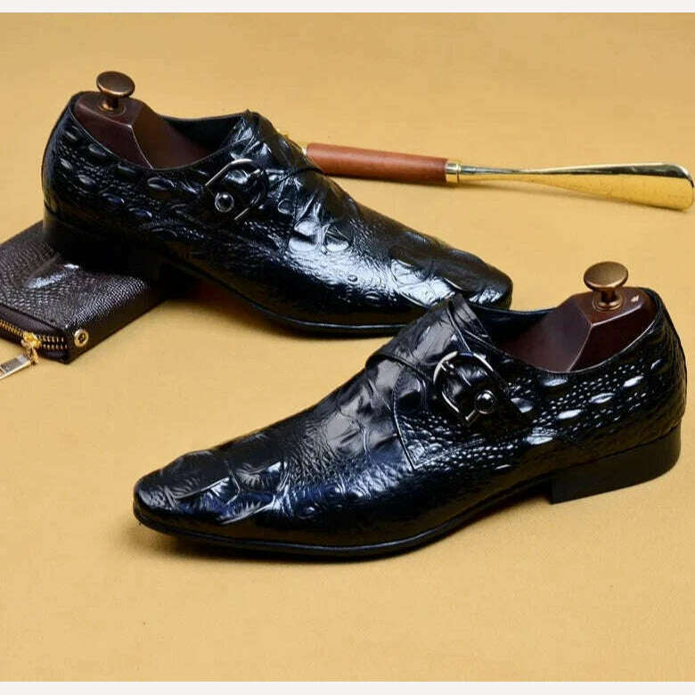 KIMLUD, 2024 Summer Classic Crocodile Dress Buckle Men's Formal Shoes Genuine Leather Handmade Oxford Loafers for Wedding Size 46, KIMLUD Womens Clothes