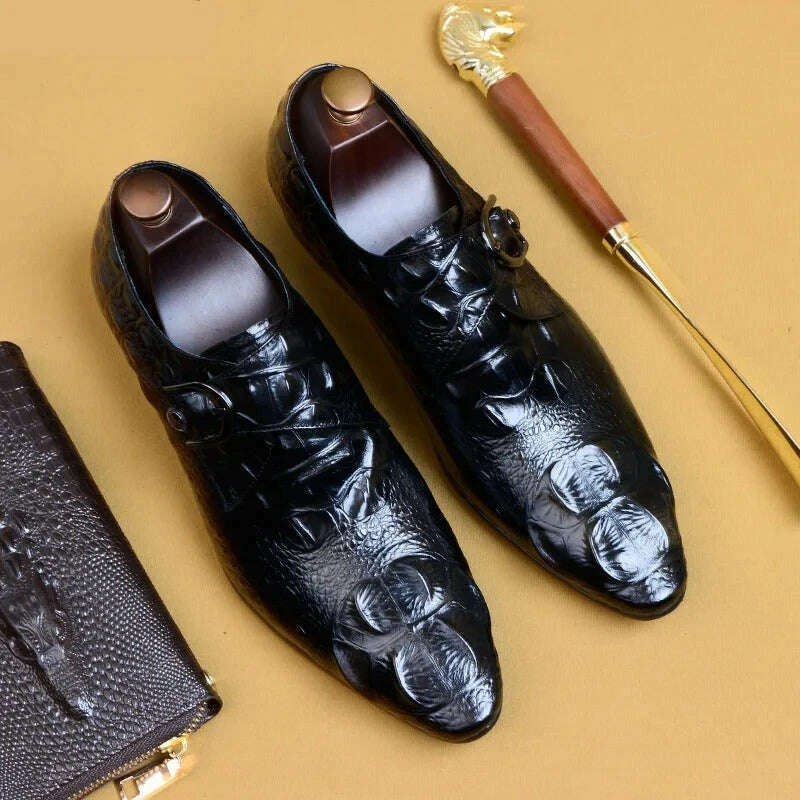 KIMLUD, 2024 Summer Classic Crocodile Dress Buckle Men's Formal Shoes Genuine Leather Handmade Oxford Loafers for Wedding Size 46, KIMLUD Womens Clothes