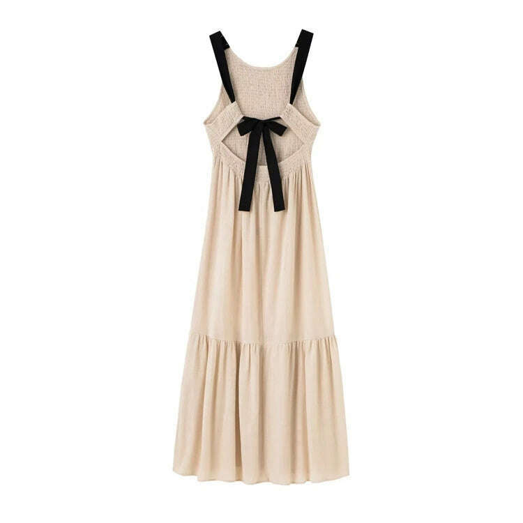 2024 Summer New Cotton Maxi Dress Open Back Cross Sleeveless Holiday Dress Solid Color Lace Up Ankle Length Dress Mujer Vestidos - KIMLUD