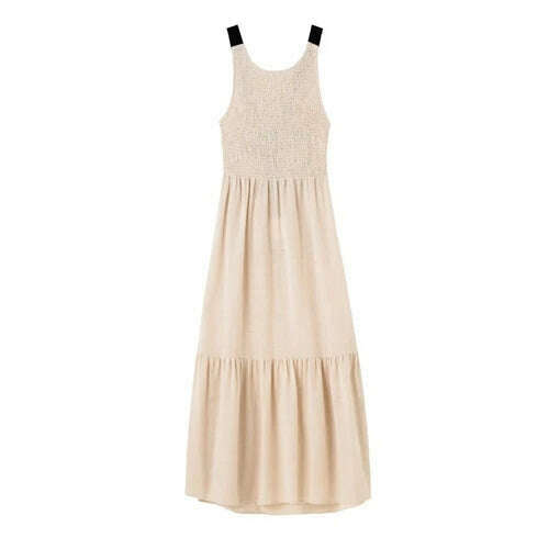 2024 Summer New Cotton Maxi Dress Open Back Cross Sleeveless Holiday Dress Solid Color Lace Up Ankle Length Dress Mujer Vestidos - KIMLUD
