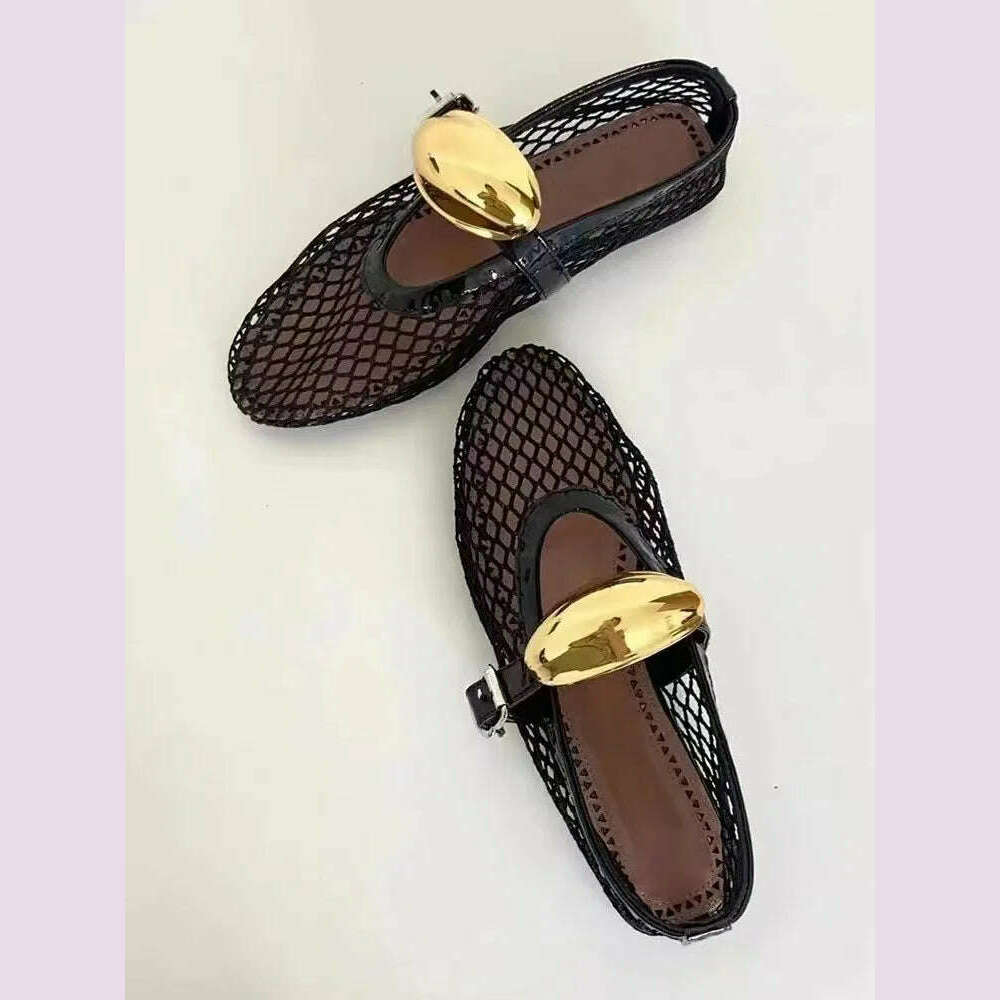 KIMLUD, 2024 Summer New Round Head Mesh Hollow Sandals Fashionable and Comfortable Flat Bottom Women's Sandals, KIMLUD Womens Clothes