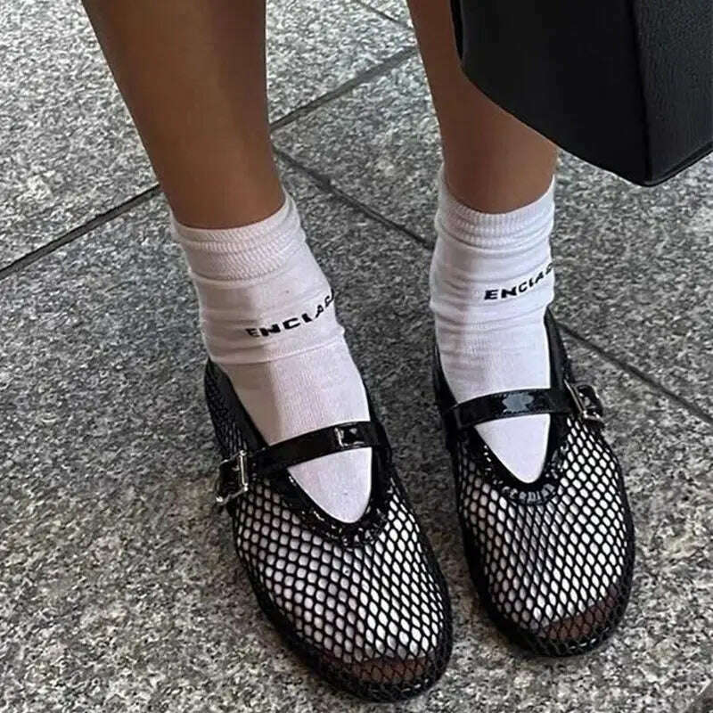 KIMLUD, 2024 Summer New Round Head Mesh Hollow Sandals Fashionable and Comfortable Flat Bottom Women's Sandals, 3 / 37, KIMLUD APPAREL - Womens Clothes