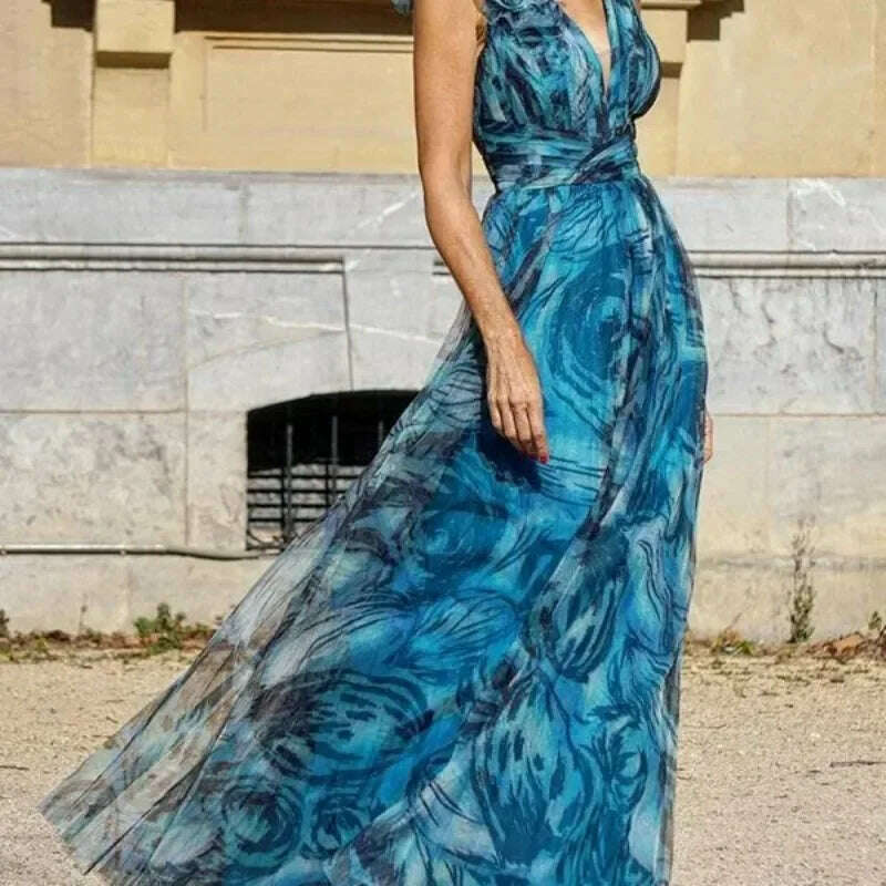 KIMLUD, 2024 Summer New Women's Bohemian Holiday Wind Flower Dolorita Large Swing Skirt Printing Dress Long Maxi Loose Dresses, KIMLUD Womens Clothes