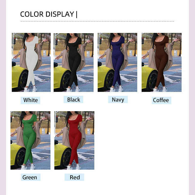 KIMLUD, 2024 Summer New Women's Round Neck Short Sleeve Slim One Piece Pure Color Yoga Clothing Fitness Jumpsuit, KIMLUD Womens Clothes