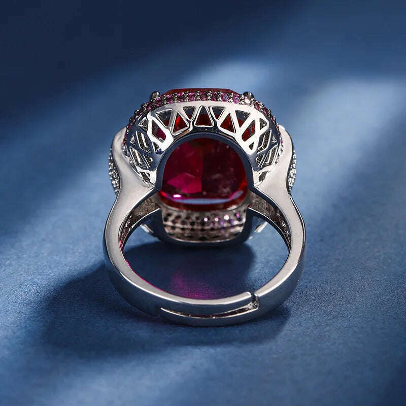 KIMLUD, 2024 Vintage 12*16MM Ruby Emerald Rings Lab Diamond Wedding Bands Gemstone Cocktail Party Fine Jewelry Female Anniversary Gifts, KIMLUD Womens Clothes