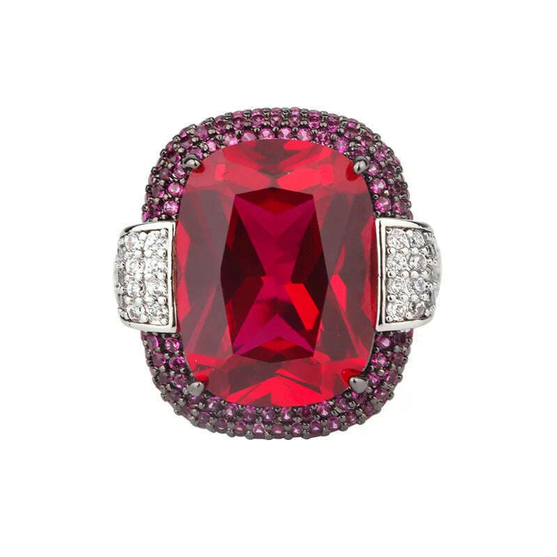 KIMLUD, 2024 Vintage 12*16MM Ruby Emerald Rings Lab Diamond Wedding Bands Gemstone Cocktail Party Fine Jewelry Female Anniversary Gifts, KIMLUD Womens Clothes