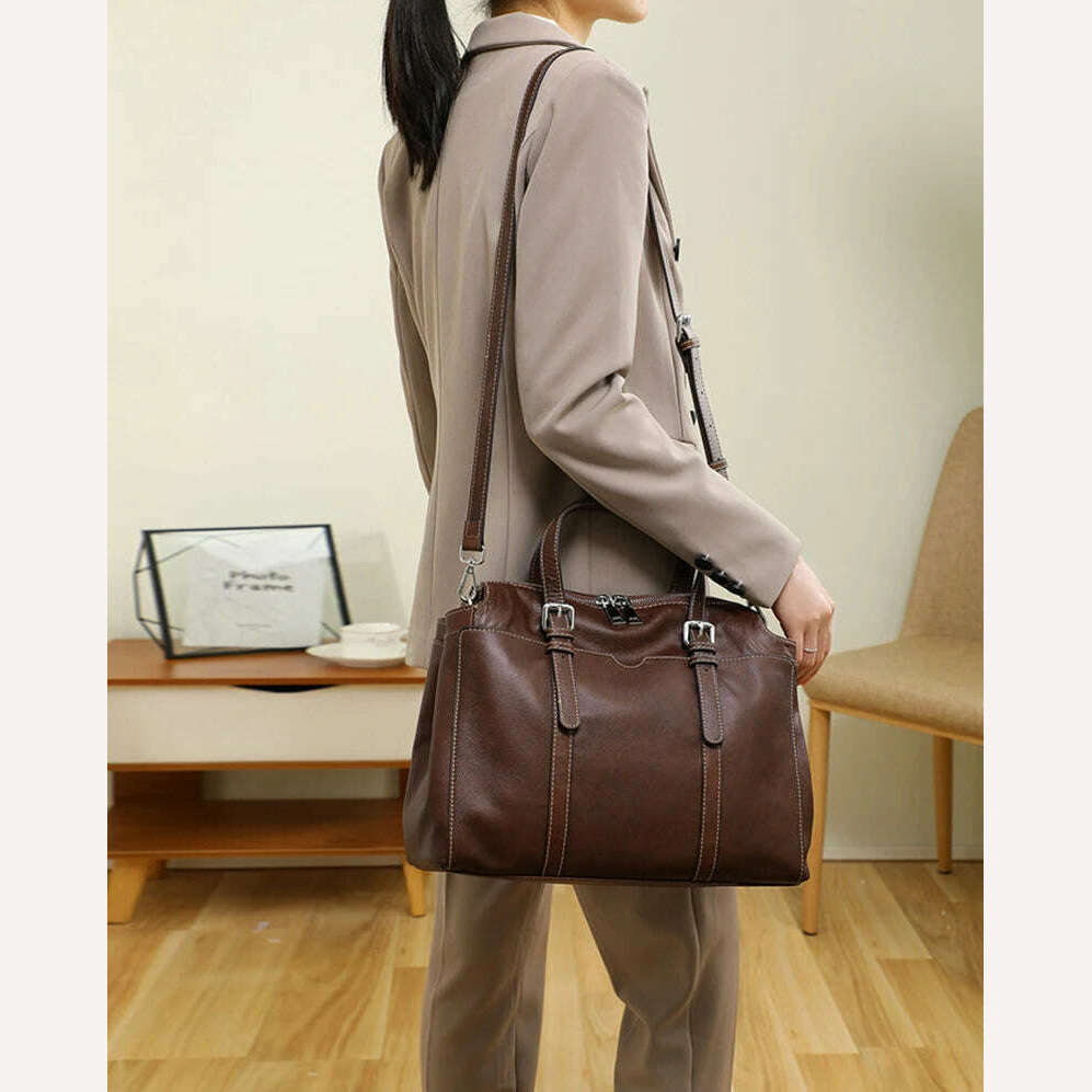 KIMLUD, 2024 Vintage Genuine Leather Female Large Capacity Tote Handbag Soft Cowhide Patchwork Women Handbag Single Handle Bag Zipper, KIMLUD Women's Clothes